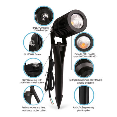 IP65 গার্ডেন স্পাইক লাইট CREE COB LED 10W 12VDC DIA63MM প্লাস্টিক স্পাইকfor উঠান পাথ