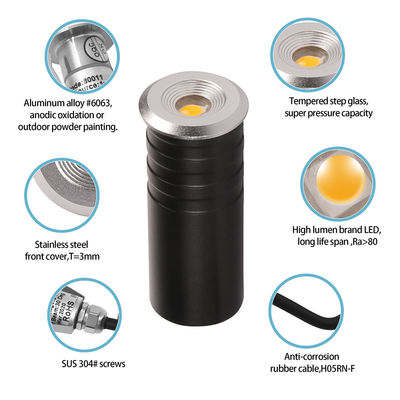 এলইডি সিঁড়ি স্টেপ লাইট মিনি আইপি 67 1W ক্রি এক্সপিই এলইডি একক রঙ 316# অ্যালুমিনিয়াম ব্যাক বক্স সহ স্টেইনলেস স্টিল