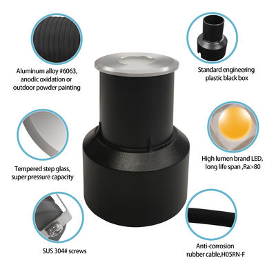 অভ্যন্তরীণ মিনি ডেক লাইট 12V 24V 1W 2W LED একক রঙের DIA 38MM গার্ডেন স্কয়ারের জন্য