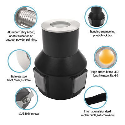 LED গ্রাউন্ড কবর লাইট স্টেইনলেস স্টীল 316 1W 2W 3W ডিসি 24v প্লাস্টিকের ব্যাক বক্স সঙ্গে