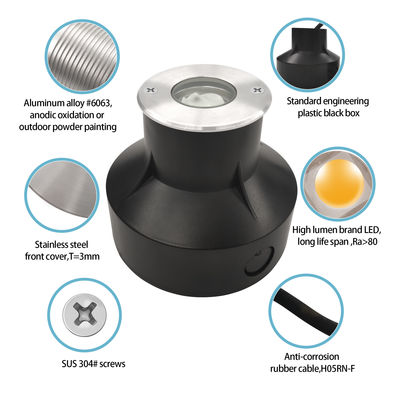 গ্রাউন্ড রিসেসড লাইটিং 1W 2W 3000k উষ্ণ সাদা আইপি 67 ভাল তাপ ছড়িয়ে অ্যালুমিনিয়াম শরীর
