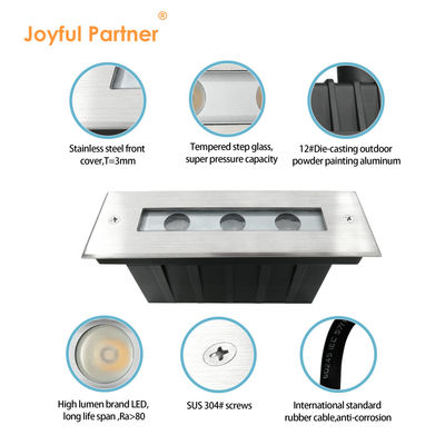 LED ইন-গ্রাউন্ড লাইট DC24V 3W 6W 3000K #316 SS IP67 লিনিয়ার দৈর্ঘ্য 195MM + টেম্পারেড গ্লাস