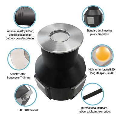 3W IP67 রিসেসড রাউন্ড ডেক লাইট 316 স্টেইনলেস স্টিল ফ্রন্ট কভার DIA55MM DC24V