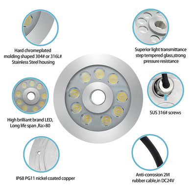 27W 3 ইন 1 আরজিবি এলইডি ফোয়ারা হালকা স্টেইনলেস স্টীল বাণিজ্যিক স্কয়ারের জন্য