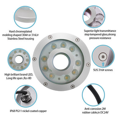 18W RGB LED ফোয়ারা পুল লাইট DMX কন্ট্রোল ওয়াটারপ্রুফ আইপি 68 আন্ডারওয়াটার লাইট