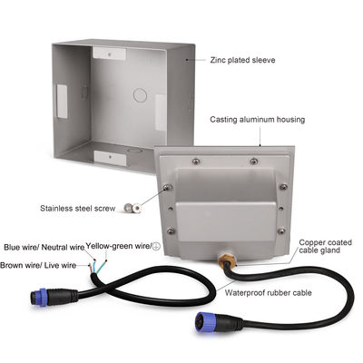 AC100~240V সিঁড়ি স্টেপ লাইট LED 6W COB Recessed IP65 120*120mm করিডোরের জন্য LED ওয়াল কোণার আলো