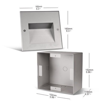 AC100~240V সিঁড়ি স্টেপ লাইট LED 6W COB Recessed IP65 120*120mm করিডোরের জন্য LED ওয়াল কোণার আলো