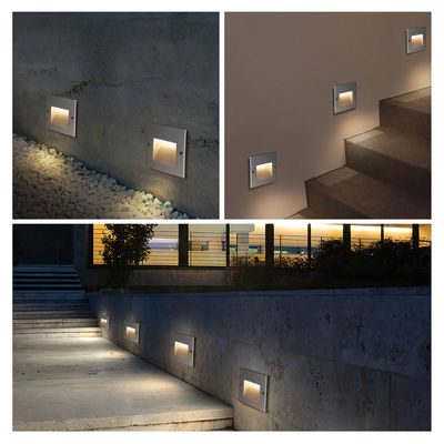 AC100~240V সিঁড়ি স্টেপ লাইট LED 6W COB Recessed IP65 120*120mm করিডোরের জন্য LED ওয়াল কোণার আলো