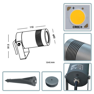আইপি 65 এলইডি ল্যান্ডস্কেপ লাইট 10W 2700k 3000k আর্কিটেকচারাল ল্যাম্প বেস বা স্পাইক সহ বাগান আলোকসজ্জা