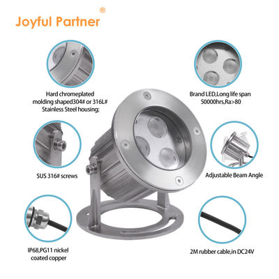 পানির নিচে LED লাইট 3x3W RGB 3in1 স্টেইনলেস স্টীল 316SS IP68 12V-24V ল্যান্ডস্কেপ অ্যাপ্লিকেশনের জন্য নিম্ন ভোল্টেজ স্পটলাইট