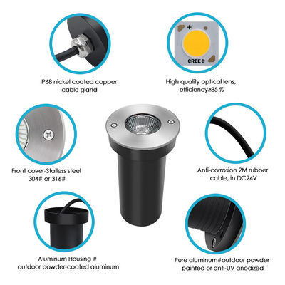 COB LED ইনগ্রাউন্ড লাইট 6W আইপি 67 ডাস্টপ্রুফ অ্যালুমিনিয়াম বডি ইনক্রিসড DIA85MM আউটডোর ইয়ার্ডের জন্য