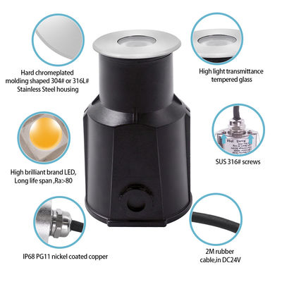 3W CREE IP68 স্টেইনলেস স্টীল ইনগ্রাউন্ড সুইমিং পুল LED আন্ডারওয়াটার আন্ডারগ্রাউন্ড লাইট