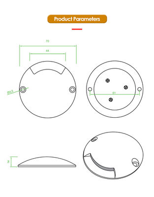 1W ইনসেসড স্টেপ লাইট আল্ট্রা পাতলা DIA70MM H14MM DC24V 3000k উষ্ণ সাদা বহিরঙ্গন আলো জন্য