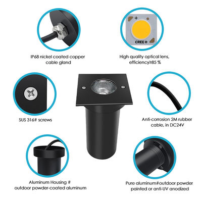 ভূগর্ভস্থ কবর এলইডি লাইট 6W COB LED 85 * 85MM কালো অ্যালুমিনিয়াম হাউজিং বহিরঙ্গন প্যাটিও বাগান জন্য বর্গাকার আকৃতি