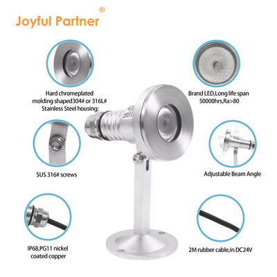 এলইডি আন্ডারওয়াটার স্পট লাইট জলরোধী IK07 1*2W LED DC24V DMX RGBW 6W ফোয়ারার জন্য