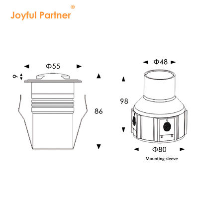 রেইনলেস স্টিলের সামনের কভার সহ 55 ব্যাসার্ধের 12V 24V 2W 3W সাইড ইমিটিং