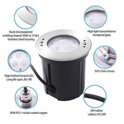 পানির নিচে LED লাইট 3W DIA118MM IP68 316 স্টেইনলেস স্টীল উষ্ণ হোয়াইট DC24V প্লাস্টিকের মাউন্ট আস্তরণের সাথে
