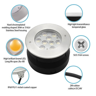 12V 24V LED সাবওয়াটার লাইট 9W 18W RGB ফুল কালার স্টেইনলেস স্টীল IP68 পুলের জন্য লাইট