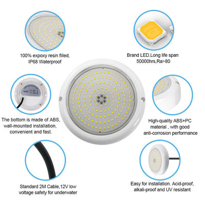 LED সুইমিং পুল লাইট RGB AC12v রজন ভরাট ফ্ল্যাট RGB ABS শরীর উষ্ণ সাদা পৃষ্ঠ মাউন্ট কারখানা কাস্টমাইজড