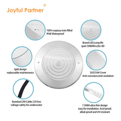 অন্ডারওয়াটার LED সুইমিং পুল লাইট 316 স্টেইনলেস স্টীল 18W 25W SMD2835 আল্ট্রা পাতলা রজন ভরাট RGB রঙ