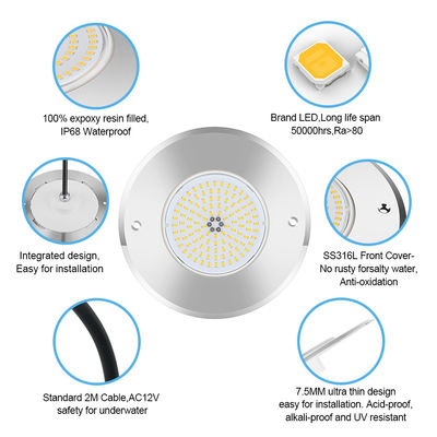 LED ইনগ্রাউন্ড পুল লাইট DIA160MM*32MM AC12V 316 RGB কন্ট্রোলারের সাথে স্টেইনলেস স্টীল