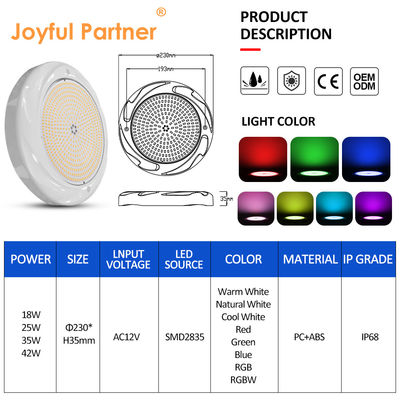 35W LED সুইমিং পুল আলোর জন্য কংক্রিট পুল SPA 230*35mm ABS উপাদান AC12V RGB RGBW
