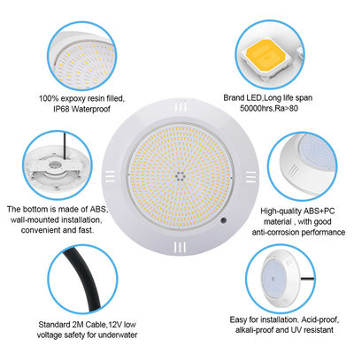 ইপোক্সি রজন ভরা পানির নীচে পুল হালকা প্রাচীর মাউন্ট ABS হাউজিং IP68 AC12V 18W Dia 260mm