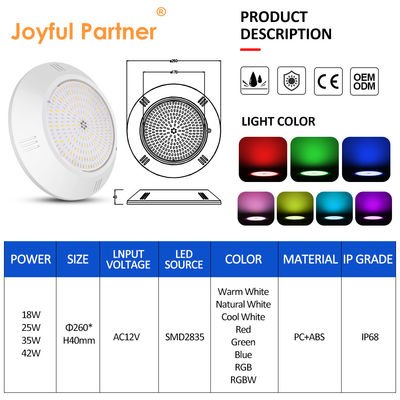 ইপোক্সি রজন ভরা পানির নীচে পুল হালকা প্রাচীর মাউন্ট ABS হাউজিং IP68 AC12V 18W Dia 260mm