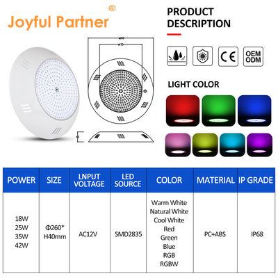 ওয়াল মাউন্ট LED পুল লাইট 260 * 40mm AC12V 42w ABS হাউজিং আধুনিক শৈলী সঙ্গে রিমোট কন্ট্রোল