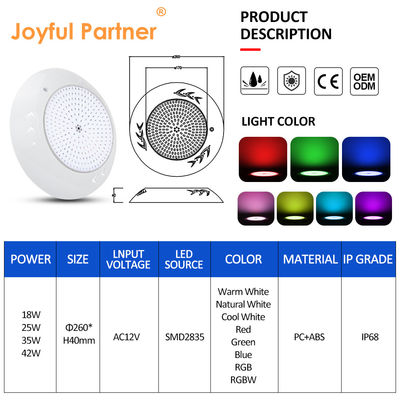 IP68 ওয়াটারপ্রুফ আরজিবি পুল লাইট এসএমডি 2835 25W গরম সাদা প্রাকৃতিক প্রসাধন জন্য