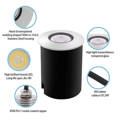 সুইমিং পুল লাইট ডিসি 12 ~ 24V 1W 2W স্টেইনলেস স্টীল LED একক রঙ ABS কালো বক্স সহ