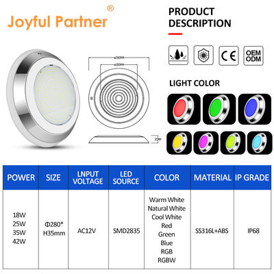 Underwater Swimming Pool Light AC12V Stainless Steel Color Changing Wall Mounted RGB ø280*35mm