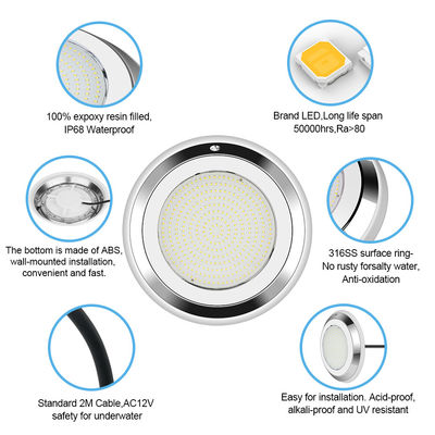 আইপি 68 280 মিমি ওয়াল মাউন্ট স্টেইনলেস স্টীল আরজিবি আন্ডারওয়াটার এলইডি সুইমিং পুল লাইট
