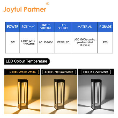 8W গার্ডেন এলইডি বোলাার্ড লাইট উচ্চতা কাস্টমাইজড IP65 300mm 600mm 900mm অ্যালুমিনিয়াম উপাদান ওয়াকওয়ের জন্য