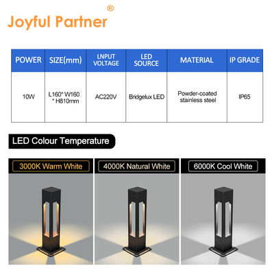 কাস্টমাইজেশন আউটডোর জলরোধী লাইট 160*160*800MM ব্রিজলাক্স এলইডি 3000K 10w উষ্ণ সাদা Ra 80
