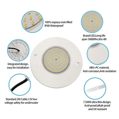 রজন ভরাট পুল লাইট রিফ্লেক্টর 160mm DC12V 10W সম্পূর্ণ প্লাস্টিক SMD2835 108pcs RGBW রঙ ধ্রুবক ভোল্টেজ