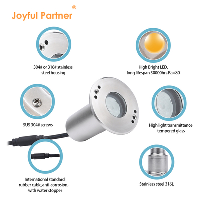 LED মিনি ওয়াটারপ্রুফ রিসেসড মার্কার 1W 12V ডিসি 8° সংকীর্ণ বিম কোণ আইপি 68 আউটডোর ল্যান্ডস্কেপ আলো