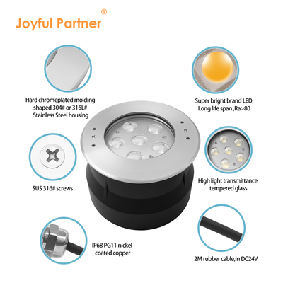 24 ভোল্ট 6W 12W স্টেইনলেস স্টীল 316 LED পানির নিচে আলো সঙ্গে শীতল সাদা সঙ্গে প্লাস্টিকের মাউন্টিং হাতা জন্য সাঁতার পুকুর