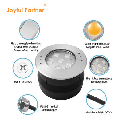 বহিরঙ্গন পুল লাইট DC24V 12W RGB ক্লিয়ার গ্লাস 316 রেইনলেস স্টীল IP68 রক্ষণাবেক্ষণ প্রকল্পের জন্য