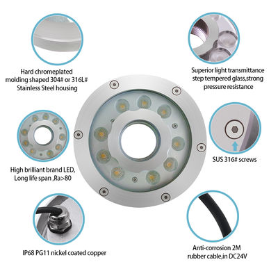 আউটডোর IP68 জলরোধী 12V 24V স্টেইনলেস স্টীল DMX RGB সুইমিং পুলের নিচে LED ফোয়ারা লাইট