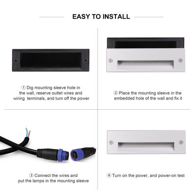 IP65 3W LED স্টেপ ল্যাম্প, রিসেসড মাউন্ট 145*45mm Osram SMD LED, একক রঙ, অ্যালুমিনিয়াম গ্লাস, ক্লিপ সহ