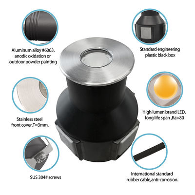 আইপি 67 আন্ডারগ্রাউন্ড লাইট নিম্ন ভোল্টেজ 1W 3W 3000K DC24v গোলাকার বর্গাকার আকৃতি স্টেইনলেস স্টিলের সামনের কভার সহ