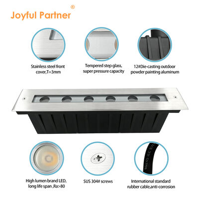 রৈখিক এলইডি ইনগ্রাউন্ড আপ লাইট 12W DMX512 স্টেইনলেস স্টীল ফ্রন্ট কভার মেঝে recessed