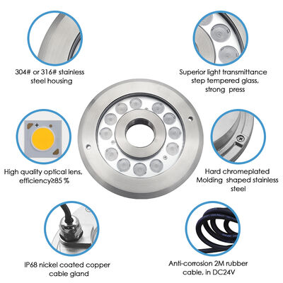 পুকুর ঝর্ণা নল আলো 316L স্টেইনলেস স্টীল RGBW 4in1 DMX ছোট ঝর্ণা জন্য
