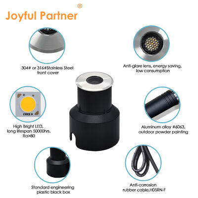 আন্ডারগ্রাউন্ড আপ লাইট আইপি 67 3 ডাব্লু ক্রি এলইডি অ্যান্টি গ্লেয়ার ডিজাইন ডিএ 45 এমএম অ্যালুমিনিয়াম হাউজিং রোডের জন্য