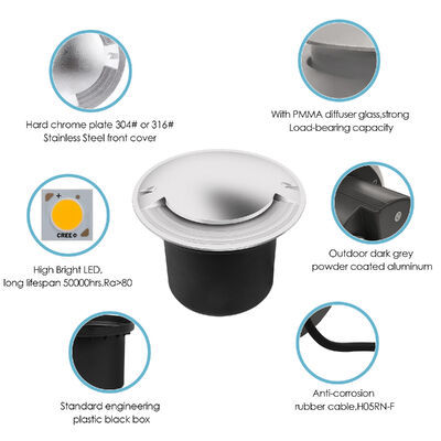 হালকা স্টেইনলেস স্টীল ফ্রন্ট কভ 8W CREE COB LED একক রঙ 3000K DIA172MM পার্কিং লটের জন্য