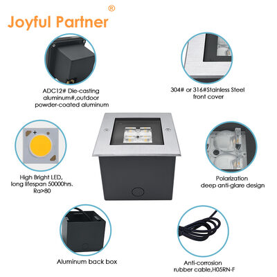 স্কয়ার ইনগ্রাউন্ড ডেক আপলাইট 125 * 125 মিমি এডিসি 12 ডাই-কাস্টিং অ্যালুমিনিয়াম হাউজিং গভীর অ্যান্টি-গ্লেয়ার ডিজাইনের সাথে উচ্চ এসএমডি এলইডি