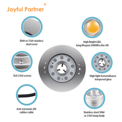 ইঞ্জিনিয়ারিং লুমিনায়ারের জন্য আন্ডারওয়াটার পুল এলইডি ফাউন্টেন লাইট স্টেইনলেস স্টিল 316L 9W 18W DMX কন্ট্রোল RGB DC24V